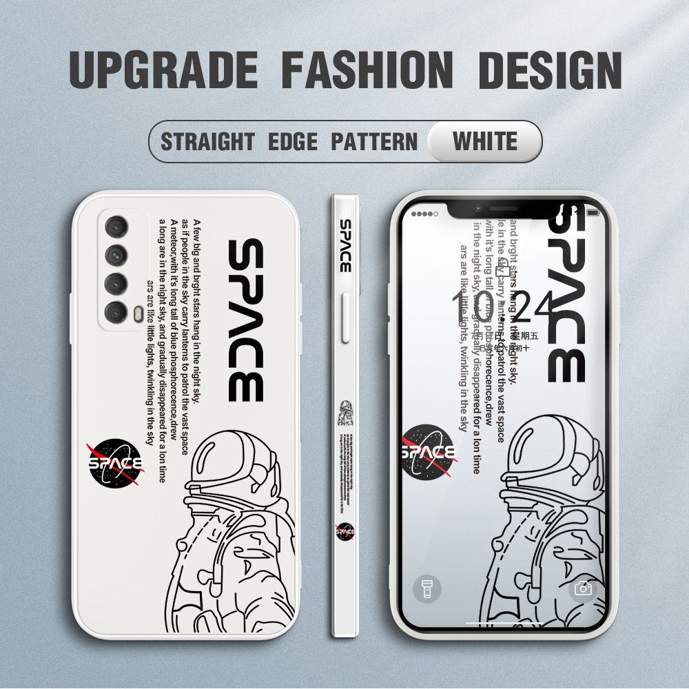 Jizetin for Huawei Y7A 2020 Case NASA Astronaut Design Side Design Phone Case Square Edge Pattern Liquid Silicone Cases Full Cover Camera Shockproof Protective Case