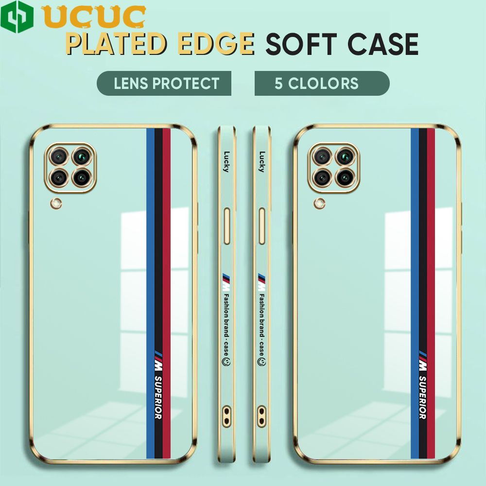 UCUC for Huawei Nova 7I Back Cover + Free Lanyard Track Sign Luxury 6D Plating Case Side Pattern Soft Silicone Square Phone Cases