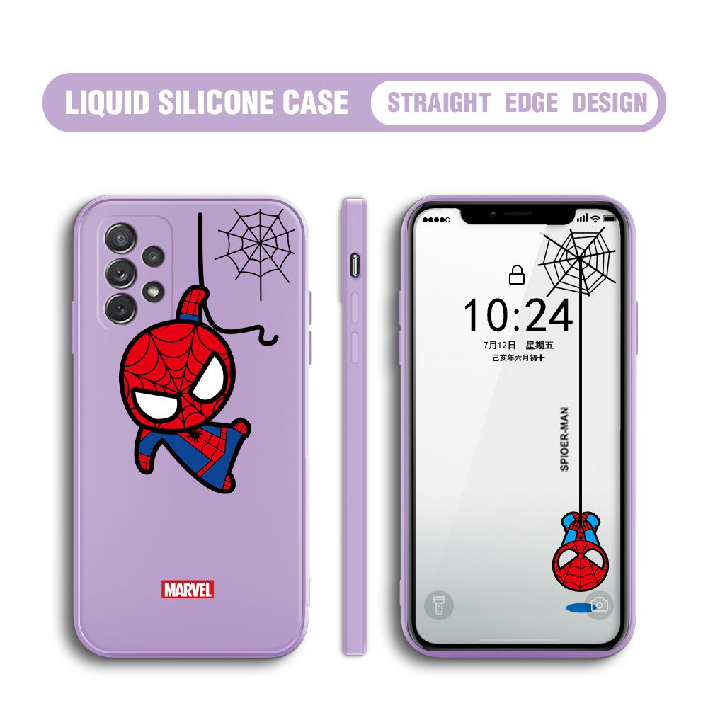 BILI for Samsung Galaxy A72 4G / A72 5G Back Cover Little Spiderman Multicolor Liquid Silicone Phone Case Soft Square Lens Protection Phone Cases