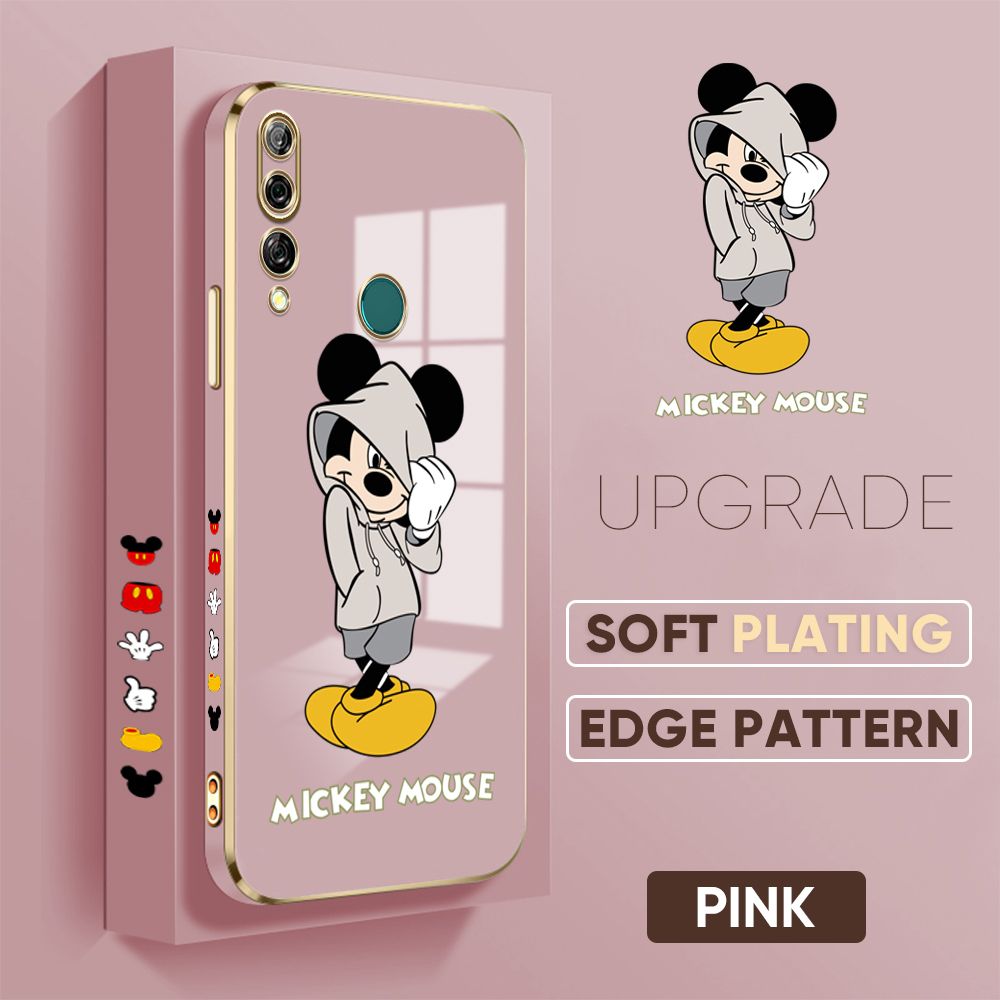TA for Honor Y9 Prime 2019 Back Cover + Free Lanyard Handsome Mouse Luxury 6D Plating Case Side Pattern Soft Silicone Square Phone Cases