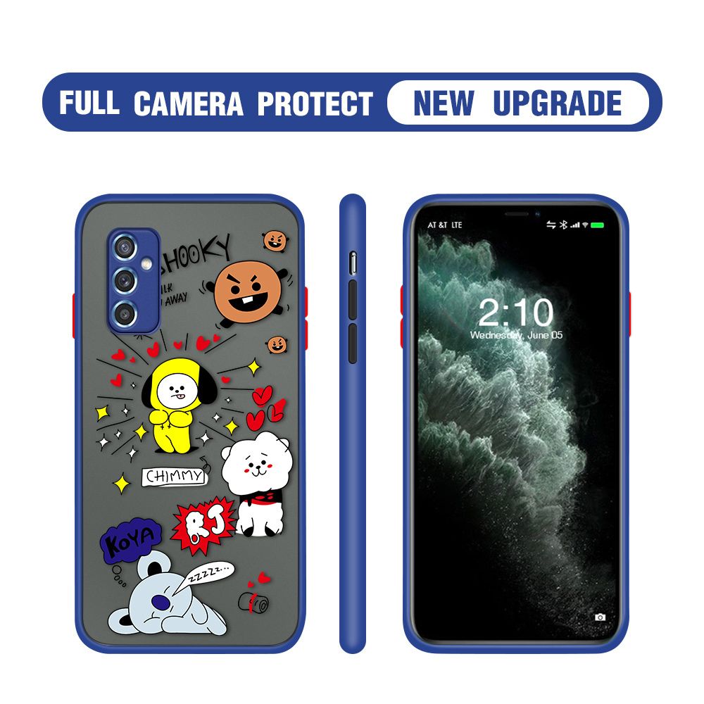 Hontinga for Samsung M52 5G Case Cute Cartoon Animals Camera Shockproof Protection Casing Edge Frosted Transparent Phone Cover