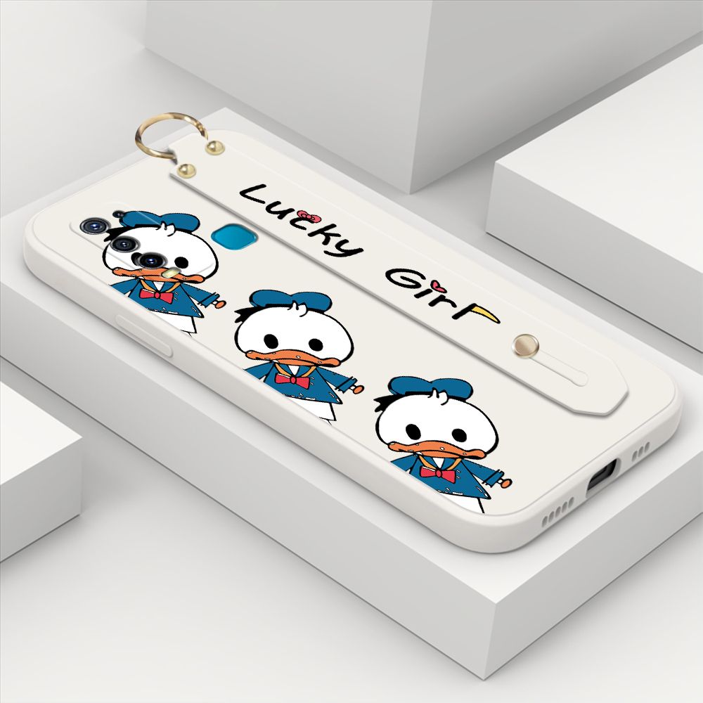 ZeroQiQi for Vivo Y50 Wrist Strap Case Cute Cartoon Little Duck Phone Case Square Edge Liquid Silicone Case Full Cover Camera Shockproof Protective Cases
