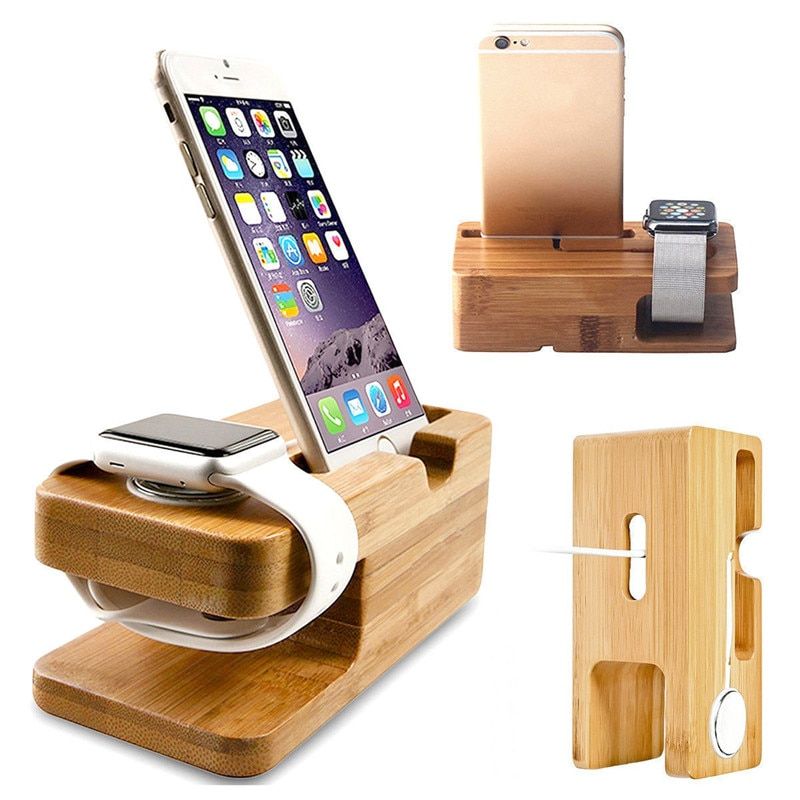 Apple Watch iWatch iPhone Bamboo Wood Charging Base Standing Bamboo Base Charger Stand Smart Watch Stand