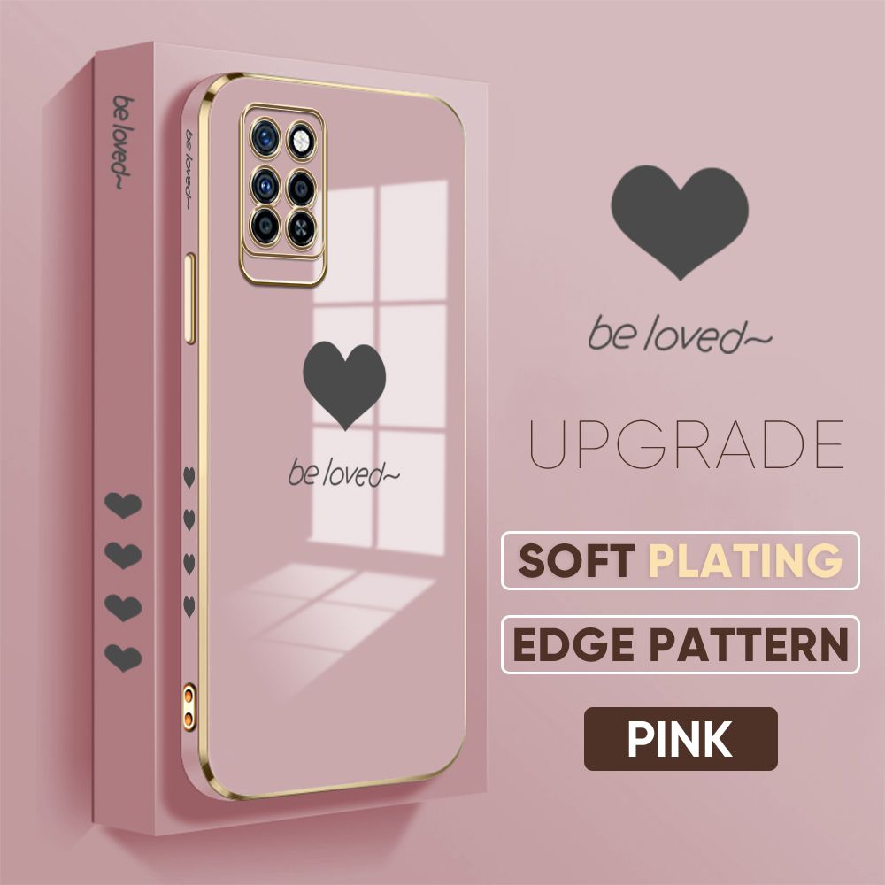 Jizetin (Free Lanyard) Infinix Note 10 Pro / Note 10 Pro NFC Back Cover Heart loved Luxury 6D Plating Case Side Pattern Soft Silicone Square Phone Cases