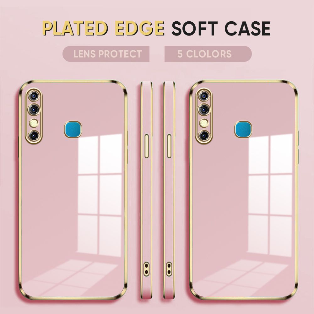 Luxury 6D Plating Case for Infinix Hot 8 / Hot 8 Pro Back Cover Soft Silicone Square Frame Shiny Bling Phone Cases
