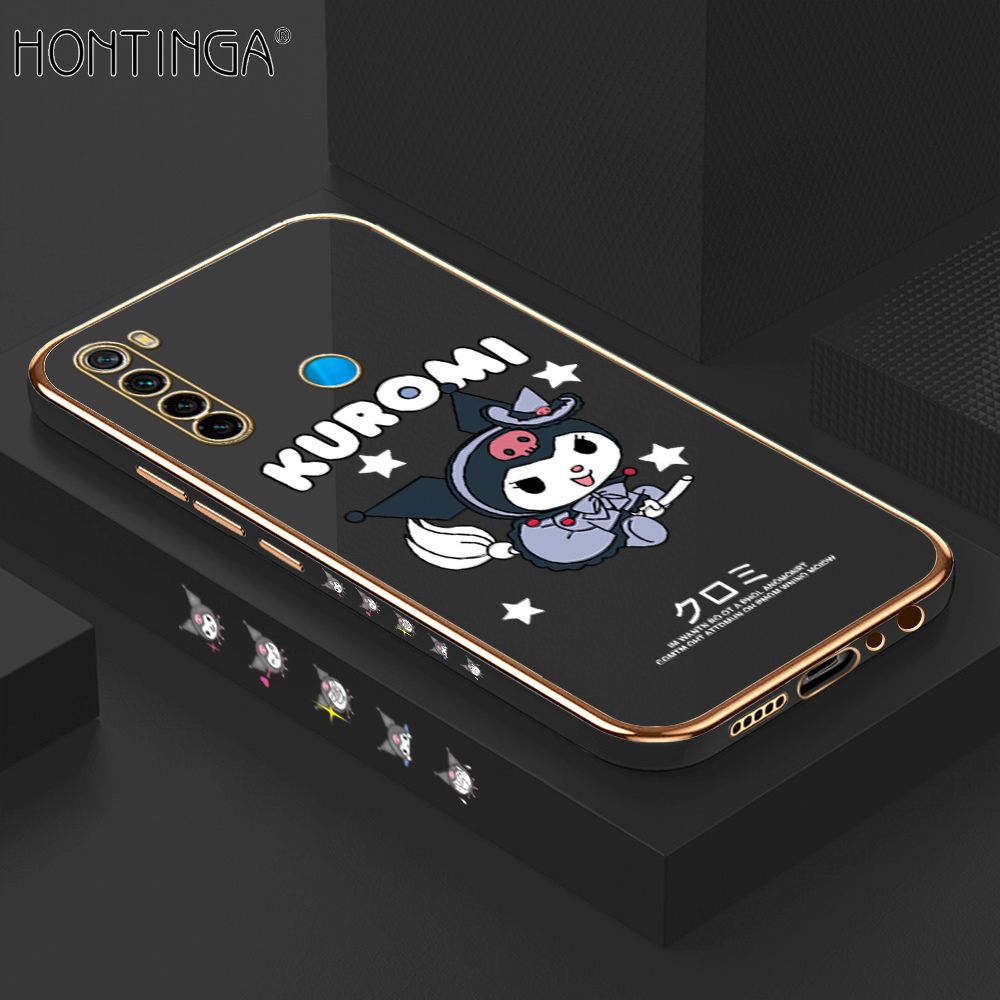 Hontinga for Redmi Note 8 Luxury 6D Plating Soft Casing Silicone Square Frame Phone Case Shiny Bling Back Cover Cute Cartoon Anime Characters Case