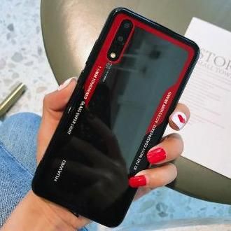 Huawei Y9 2019 Premium Hybrid Silicone Hard Back Tempered Glass Case - Red & Black