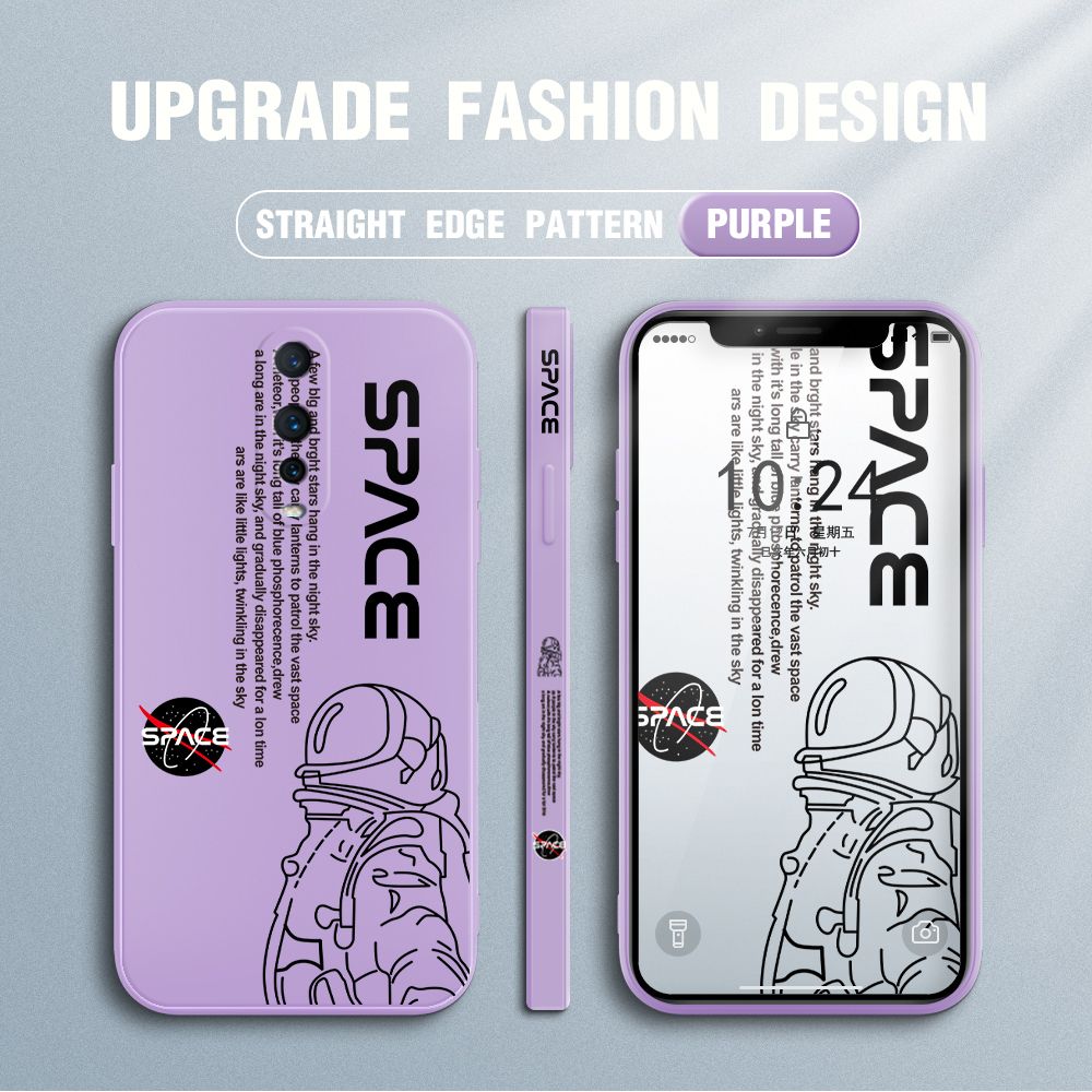 Jizetin for OPPO R17 Pro Case NASA Astronaut Design Side Design Phone Case Square Edge Pattern Liquid Silicone Cases Full Cover Camera Shockproof Protective Case