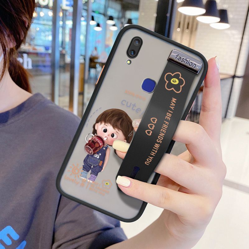 UCUC for VIVO V11I Wrist Strap Case Girl Drinking Cola Wristband Printing Cover Shockproof Ultra Thin Phone Case