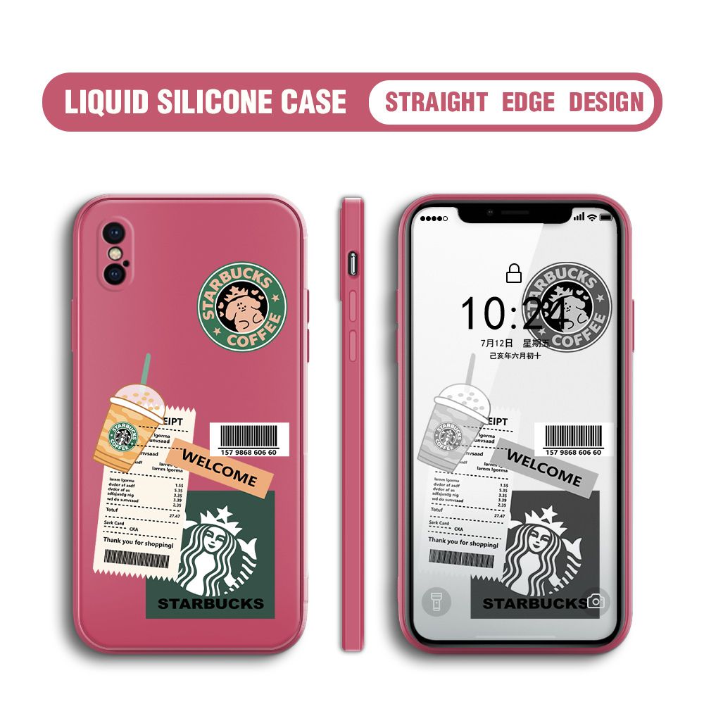 BILI for iPhone XS MAX Back Cover Creative Coffee Order Receipt Multicolor Liquid Silicone Phone Case Soft Square Lens Protection Phone Cases