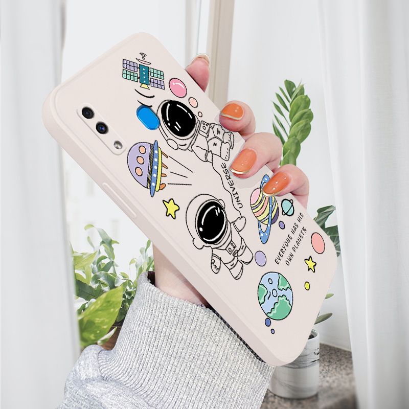 AMORVOR for Samsung Galaxy A20 A30 Back Cover Cartoon Cute Astronaut Side design Soft Case Liquid Silicone Phone Cases