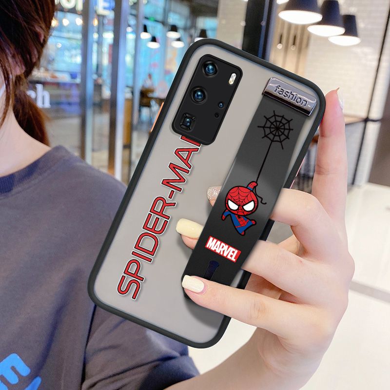 UCUC for Huawei P40 Pro Wrist Strap Case Superhero Spider Superman Wristband Printing Cover Shockproof Frosted Phone Case