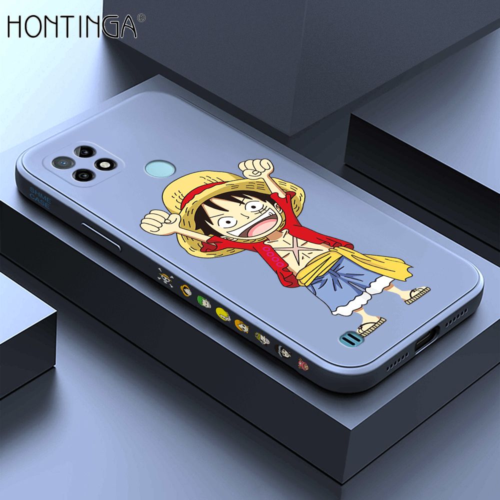 Hontinga for Realme C21 Case Side Design Anime Cartoon Luffy Back Cover Soft Square Edge Pattern Liquid Silicone Trend Phone Cases