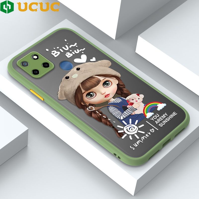 UCUC for Realme Narzo 30A / Realme Narzo 20 / Realme C12 / Realme C25 / Realme C25S Back Cover Rainbow Lovely Girls Frosted Transparent Hard Phone Case Thin Shockproof Full Cover Camera Protect Case