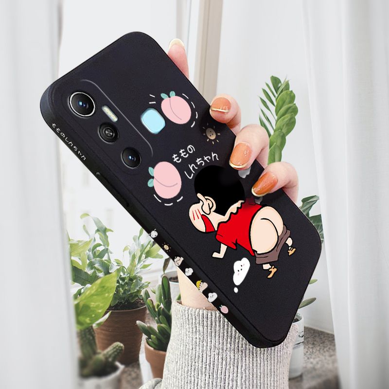 AMORVOR for Infinix Hot 11 Back Cover Cute Cartoon Crayon Shin-Chan Side design Soft Case Liquid Silicone Phone Cases