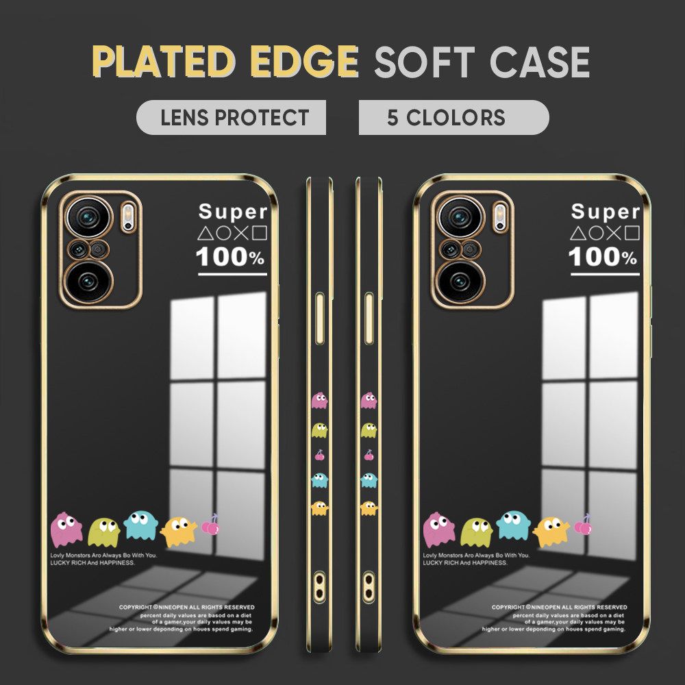 Luxury 6D Plating Case for Redmi K40 / K40 Pro Back Cover Game Little Monster Side Pattern Soft Silicone Square Phone Cases