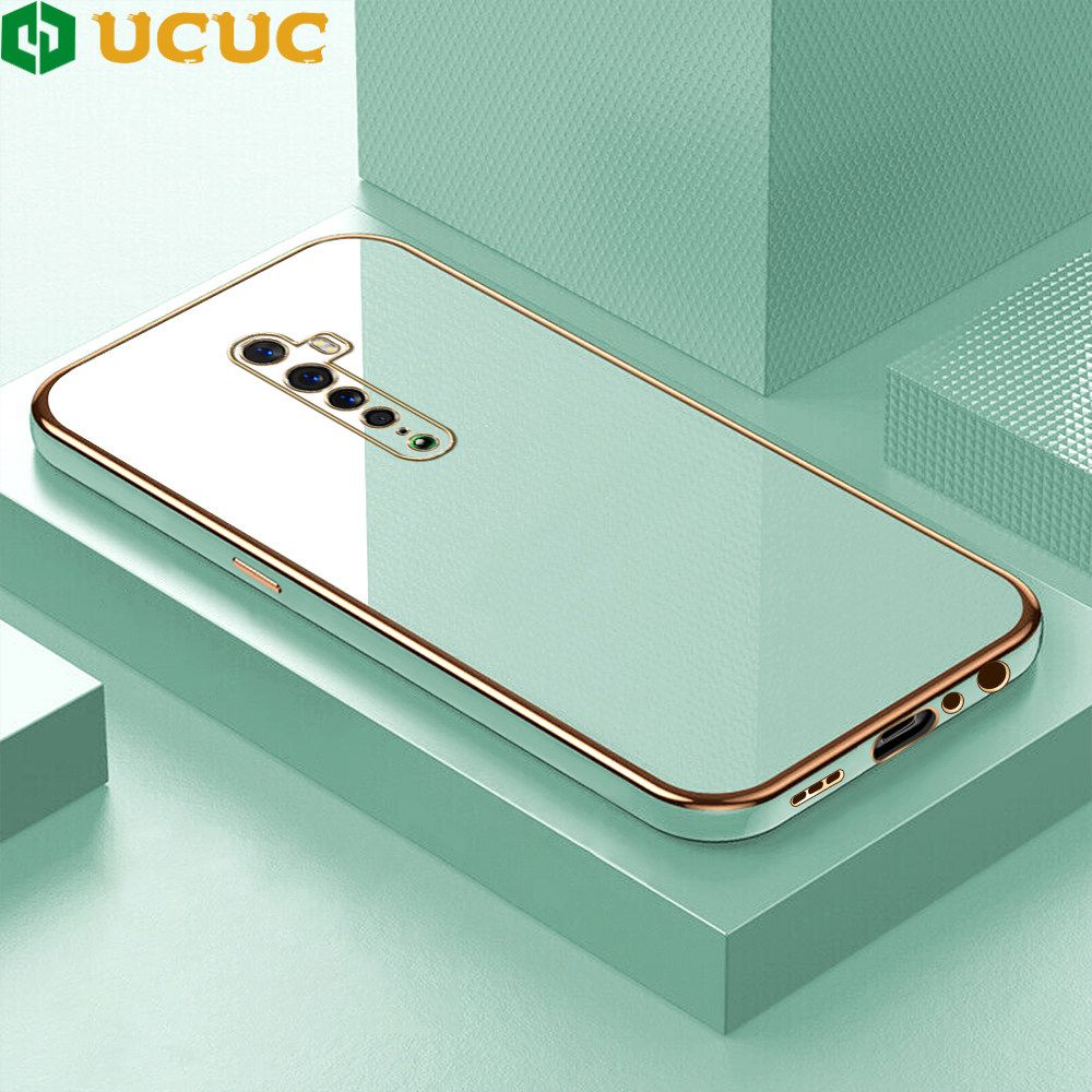 UCUC for OPPO Reno 2 Back Cover + Free Lanyard Colour Luxury 6D Plating Case Side Pattern Soft Silicone Square Phone Cases