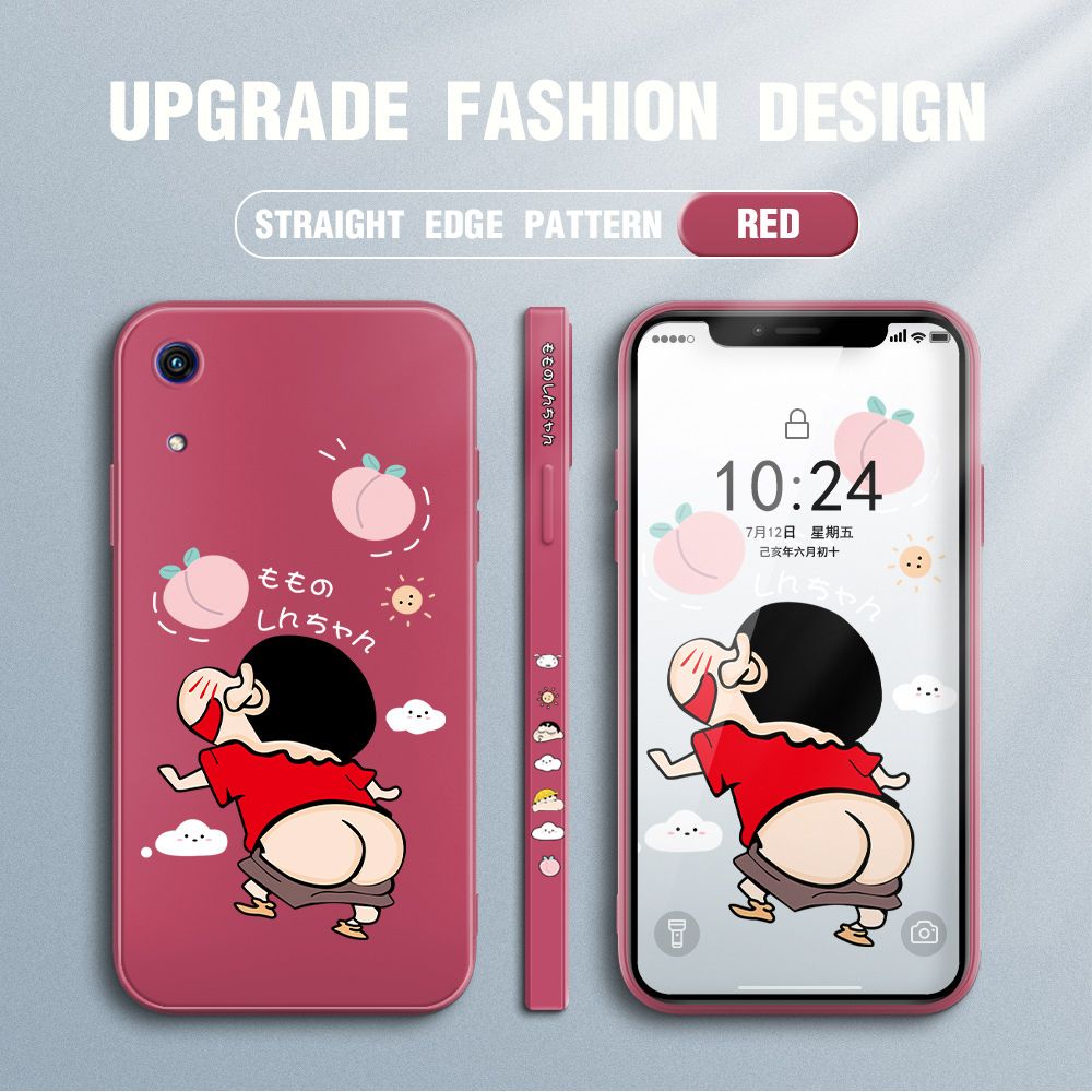 Jizetin for Huawei Y6 Pro 2019 Case New Cartoon Crayon Shin-chan Design Side Design Phone Case Square Edge Pattern Liquid Silicone Cases Full Cover Camera Shockproof Protective Case