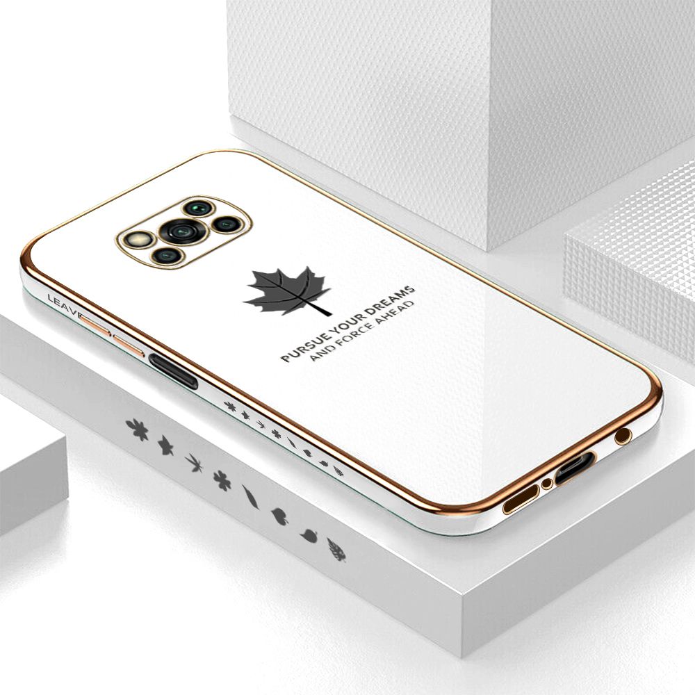 ZeroQiQi for Xiaomi Poco X3 Pro X3 NFC Back Cover Maple Leaf Luxury 6D Plating Case Side Pattern Soft Silicone Square Phone Cases + Free Lanyard