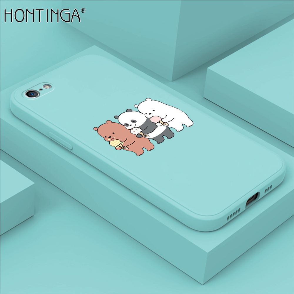 Hontinga for iPhone 5 Case Cute Cartoon Bear  Phone Case Soft Square Edge Silicone Cases Full Lens Cover Shockproof Protection Cover