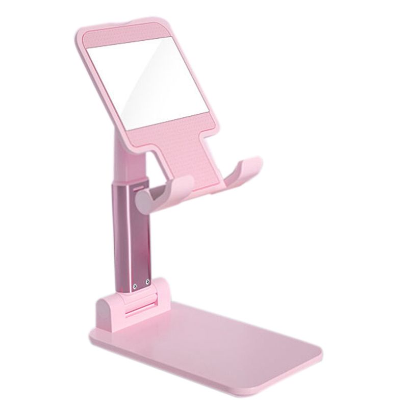 Tablet Holder Desktop Phone Holder Mobile Phone Holder Portable Universal Holder Foldable Mini Pink with Makeup Mirror