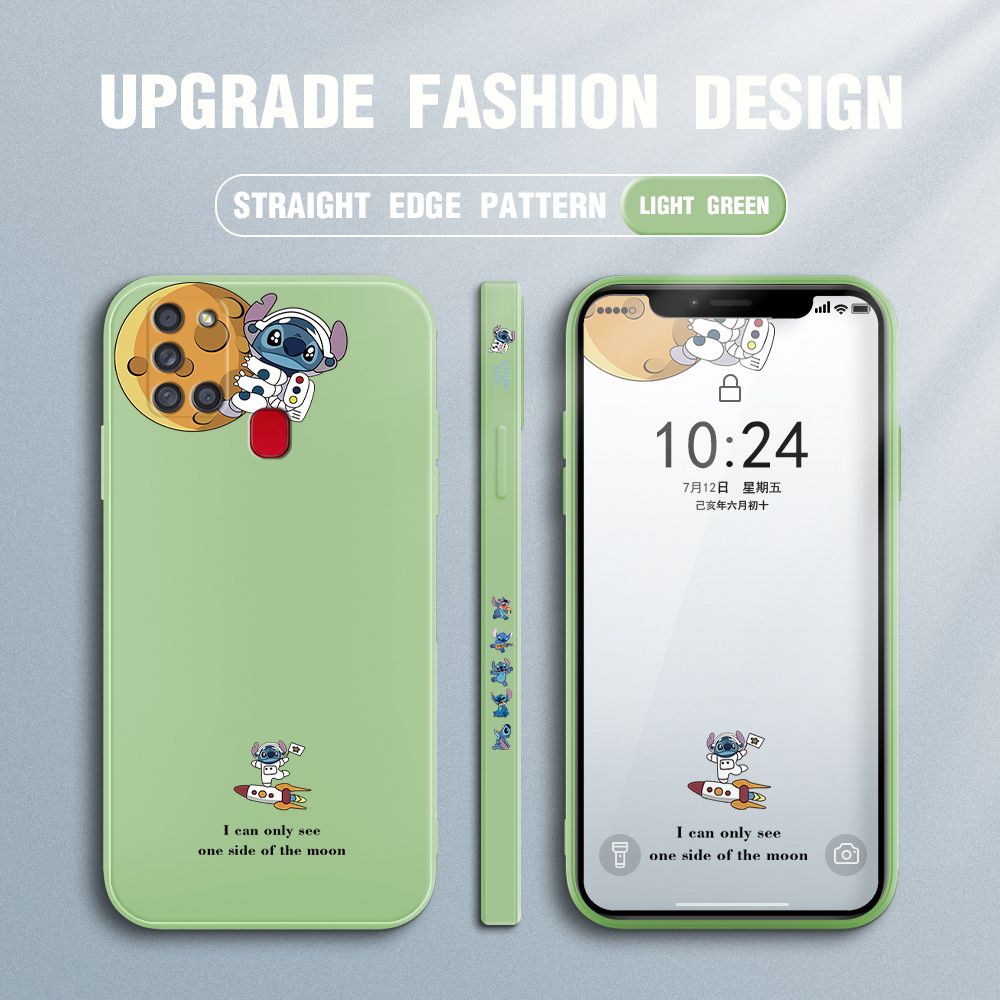 Jizetin for Samsung Galaxy A21S Case Side Design Phone Cover  Astronaut Stitch Cover Square Edge Pattern Liquid Silicone Trend Case