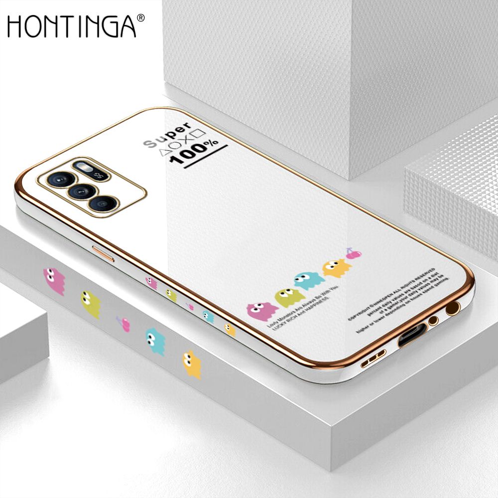 Hontinga for OPPO Reno6 Z 5G Back Cover + Free Lanyard Luxury 6D Plating Cute Game Mobs Side Pattern Case Soft Silicone Square Mobile Cover