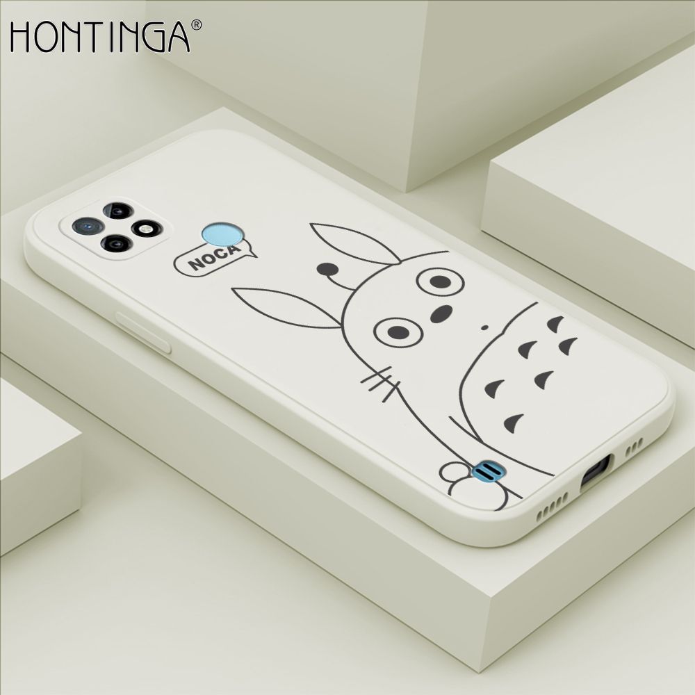 Hontinga for Realme C21 Case Cartoon Cute Totoro Pattern Back Cover Soft Square Edge Liquid Silicone Phone Cases