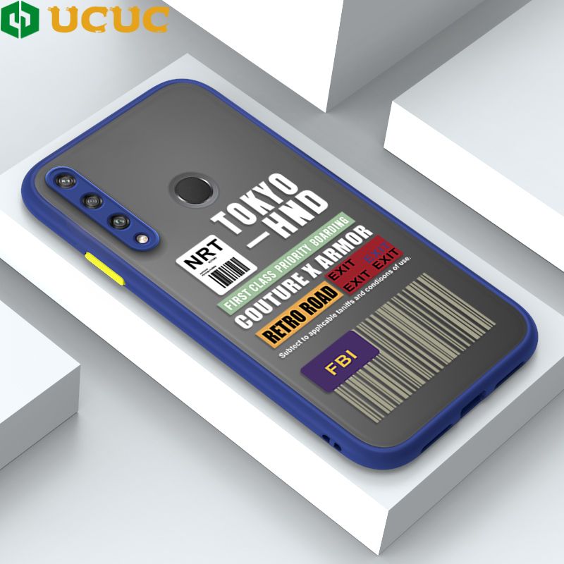 UCUC for Huawei Y6P Back Cover FBI Sticker Frosted Transparent Hard Phone Case Thin Shockproof Full Cover Camera Protect Case