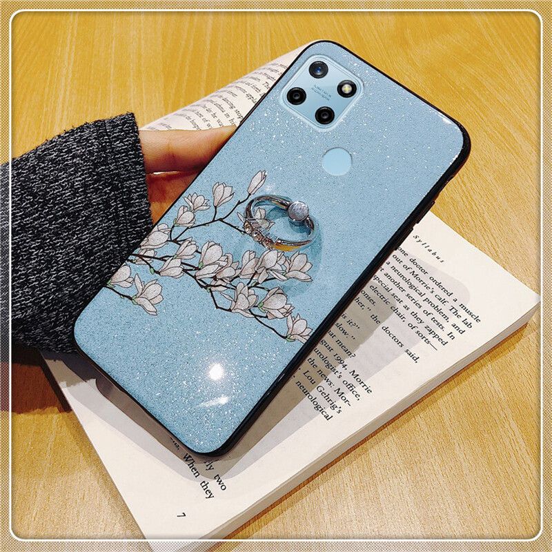 Phone case Realme C21Y Case Soft Magnolia Flower Couple Phone Cases For Realme C21Y Ring Holder Back Cover