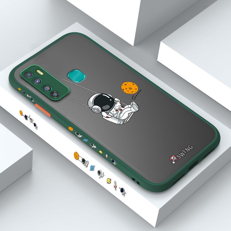 ZeroQiQi for Infinix Hot 9 Case Astronaut Swinging Side Printing Cover Frosted Ultra Thin Protective Anti Fall Phone Case