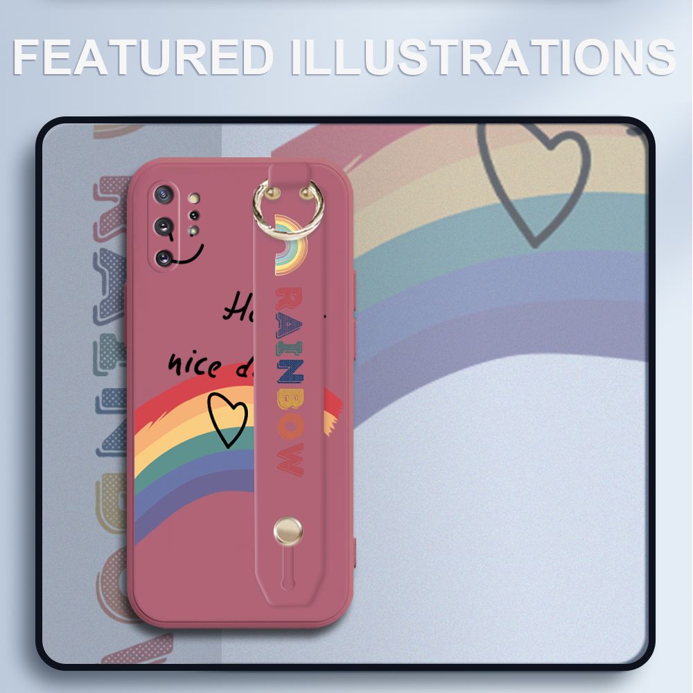 UCUC for Samsung Galaxy Note 10 Plus Wrist Strap Case INS Style Smile Rainbow Cover Ultra Thin Anti Fall Liquid Silicone Phone Case