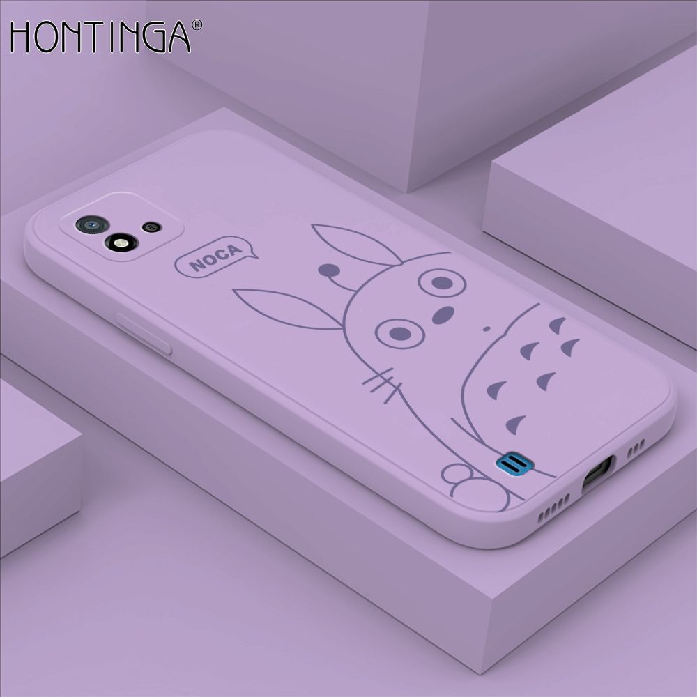 Hontinga for Realme C20 C20A C11 2021 Case Cartoon Cute Totoro Pattern Back Cover Soft Square Edge Liquid Silicone Phone Cases