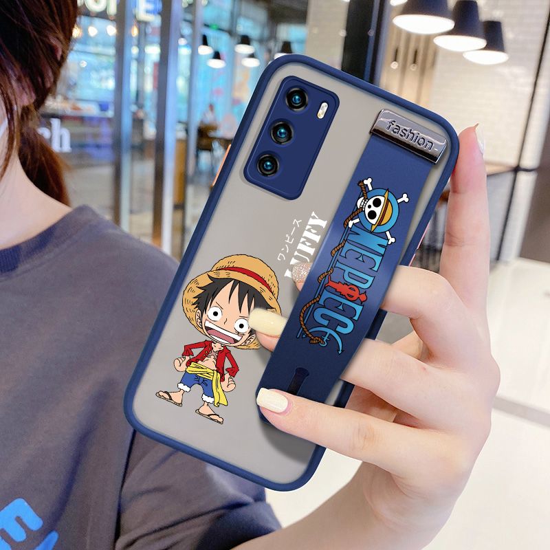 UCUC for Huawei P40 Wrist Strap Case Anime One Piece Luffy Wristband Printing Cover Shockproof Frosted Phone Case