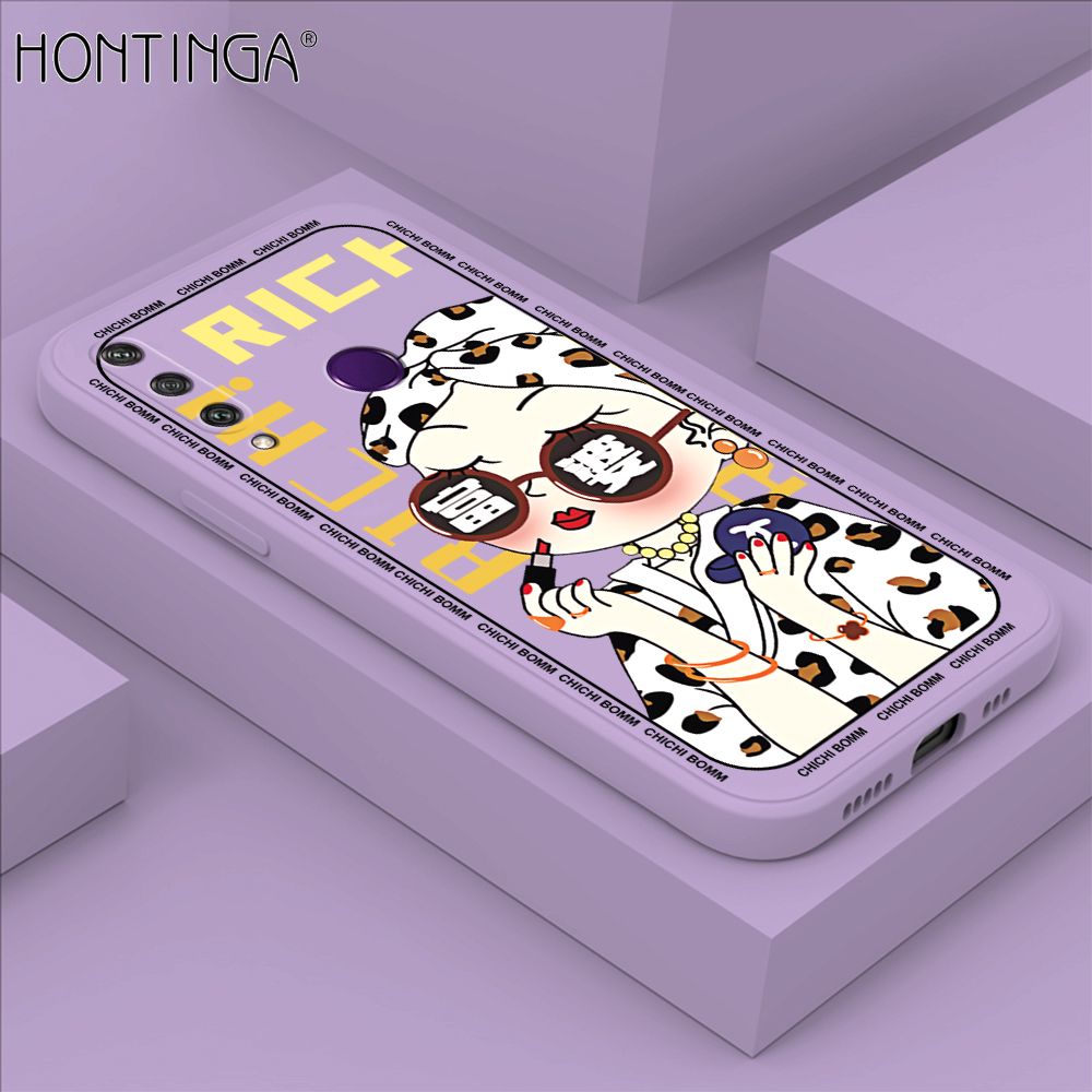 Hontinga for Huawei Y6P Case Fashion Sunglasses Rich Girl Phone Case Phone Case Soft Square Edge Silicone Cases Full Lens Cover Shockproof Protection Cover