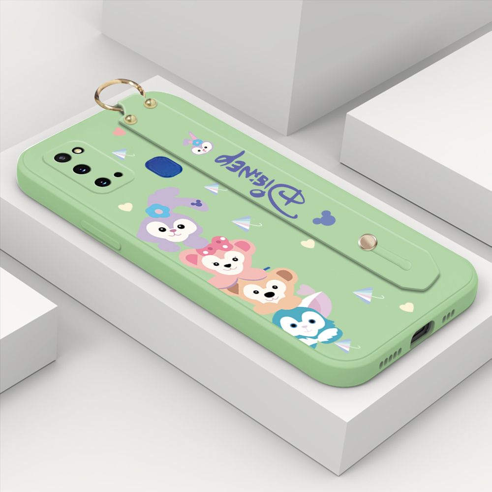 ZeroQiQi for Samsung Galaxy M31 Wrist Strap Case INS Cute Style Creative Cartoon Rabbit and Fox Cover Thin Square Edge Liquid Silicone Phone Case