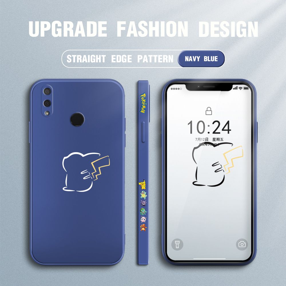 Jizetin for Huawei Y9 2019 Case New Pikachu Pokémon Design Side Design Phone Case Square Edge Pattern Liquid Silicone Cases Full Cover Camera Soft Protection Case