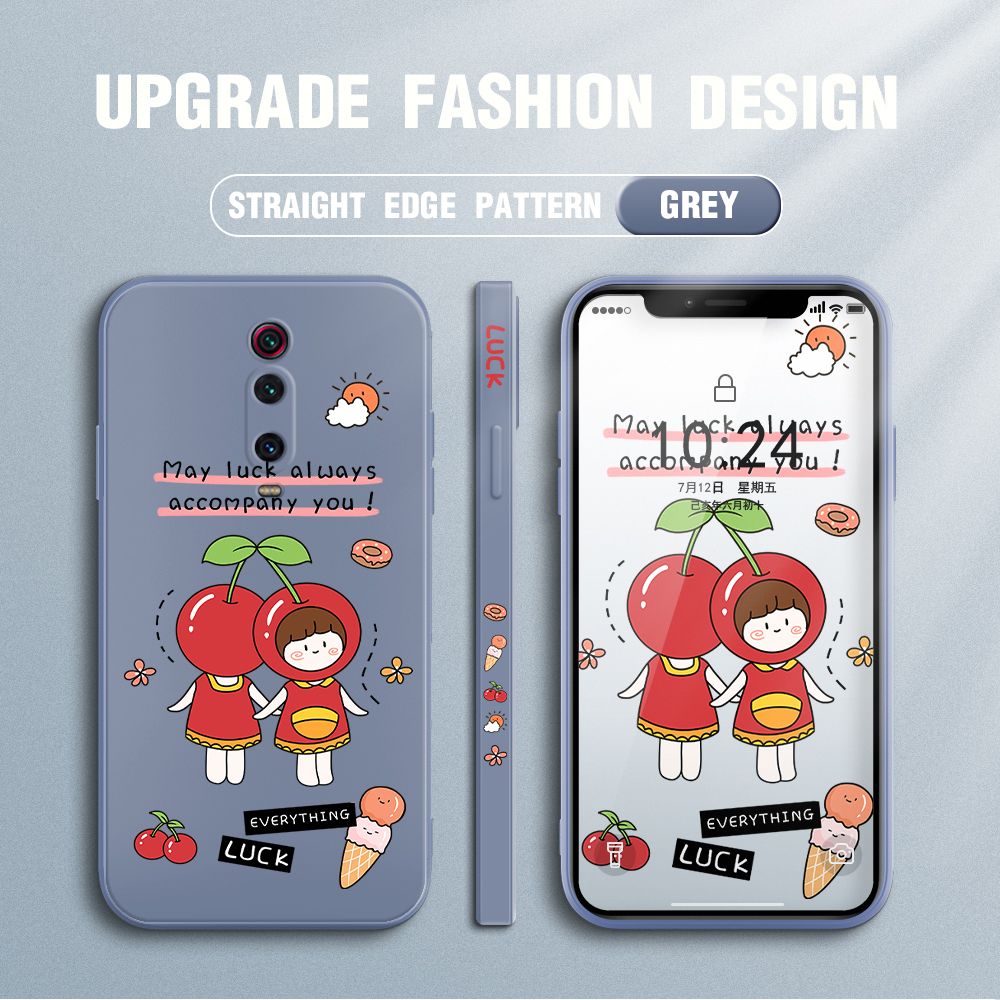 Jizetin for Xiaomi Mi 9T / 9T Pro / Redmi K20 / K20 Pro Case Fashion Cherry Girl Design Side Design Phone Case Square Edge Pattern Liquid Silicone Cases Full Cover Camera Shockproof Protective Case
