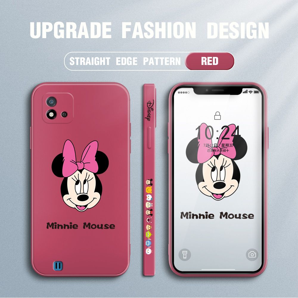 Jizetin for Realme C20A Case Minnie Mickey Mouse Design Side Design Phone Case Square Edge Pattern Liquid Silicone Cases Full Cover Camera Shockproof Protective Case