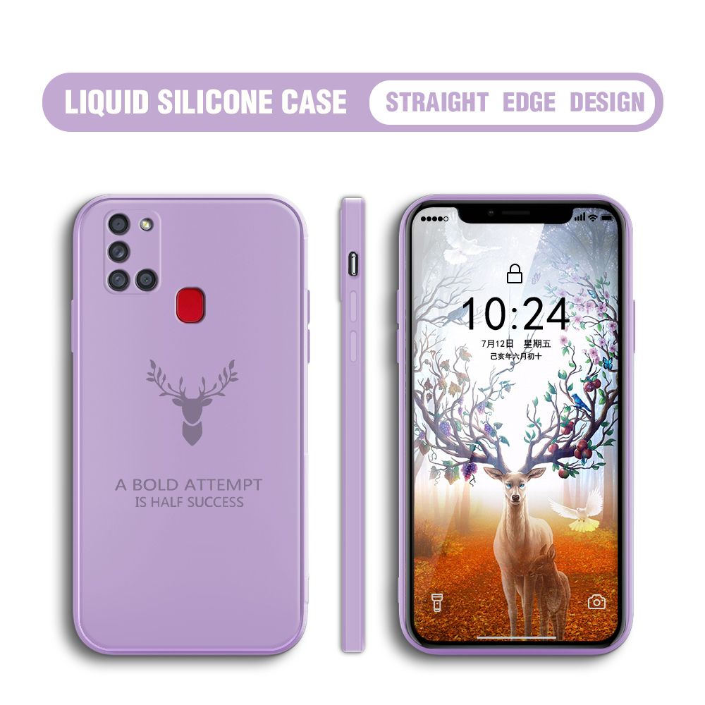 Hontinga for Samsung Galaxy A21S Case Soft Silicone Square ELK Deer Reindeer Phone Cases Full Cover Camera Shockproof Protection Rubber Case