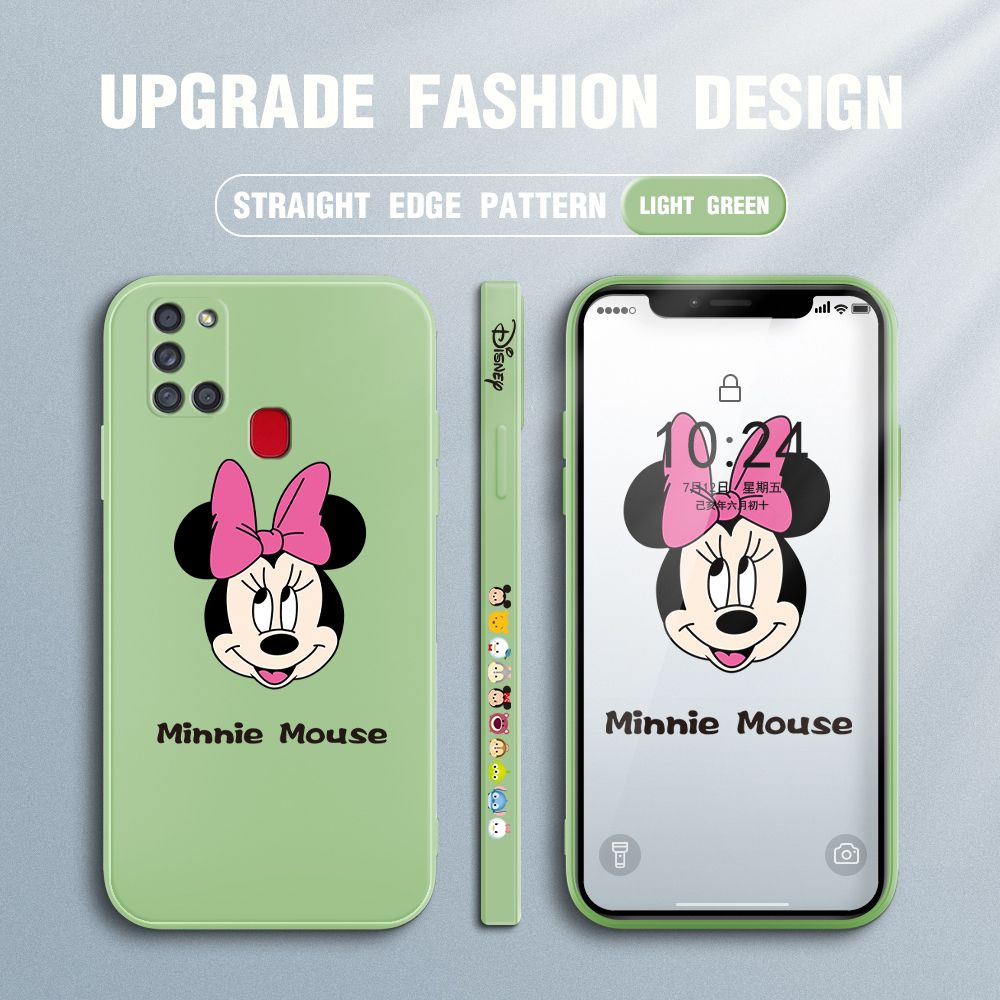 Jizetin for Samsung Galaxy A21S Case Minnie Mickey Mouse Design Side Design Phone Case Square Edge Pattern Liquid Silicone Cases Full Cover Camera Shockproof Protective Case