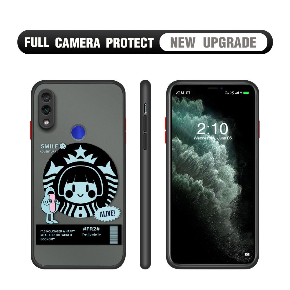Hontinga for Redmi Note 7 / Note 7 Pro Case Cute Coffee Girl Camera Shockproof Protection Casing Edge Frosted Transparent Phone Cover