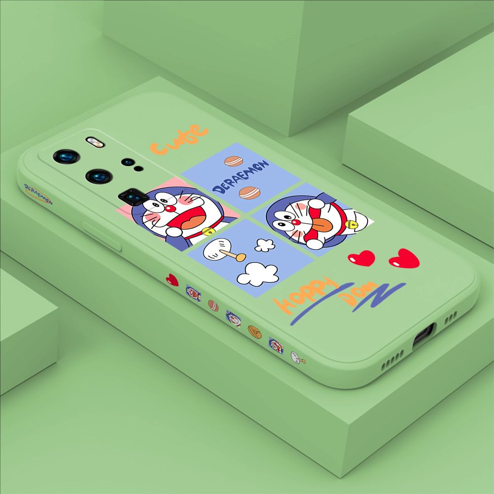 Hontinga for Huawei P40 Pro Case Side Design Cartoon Cute Cat Back Cover Soft Square Edge Pattern Liquid Silicone Trend Phone Cases