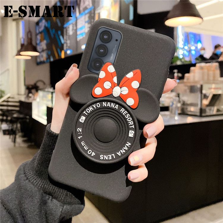 Phone Case Motorola Edge 20 Back Cover Cute Cartoon Camera Stand Silicone Soft Cases Makeup Mirror Cover for Motorola Edge 20 Case