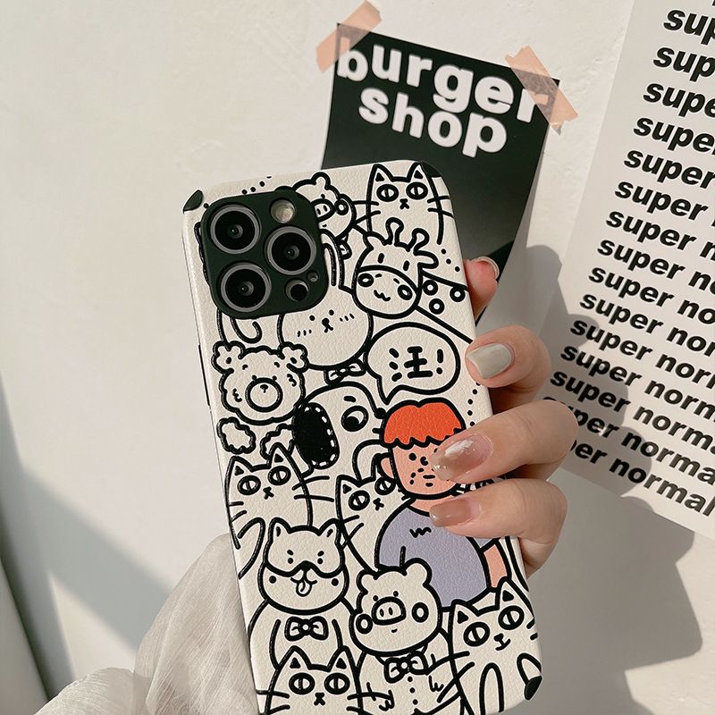 Leather Mobile Phone Case Cute Pattern Silicone Soft Cover for Apple Case iPhone 13 Pro Max / 12 Pro / 11 Pro Max / XR / XS Max / 7 / 8plus