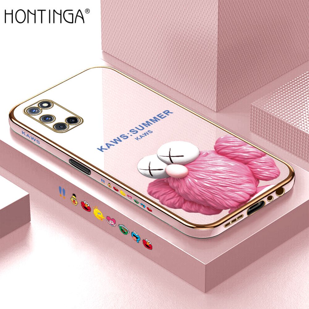 Hontinga for OPPO A52 A92 Case Luxury 6D Plating Pink Doll Side Pattern Soft Back Cover Silicone Square Phone Cases