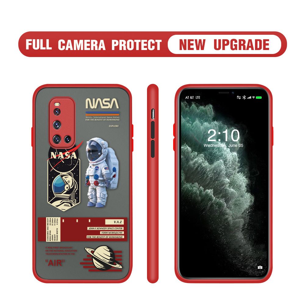 Hontinga for Vivo V19 Case Cartoon Astronaut Cover Camera Shockproof Protection Case Edge Frosted Transparent Phone Cover