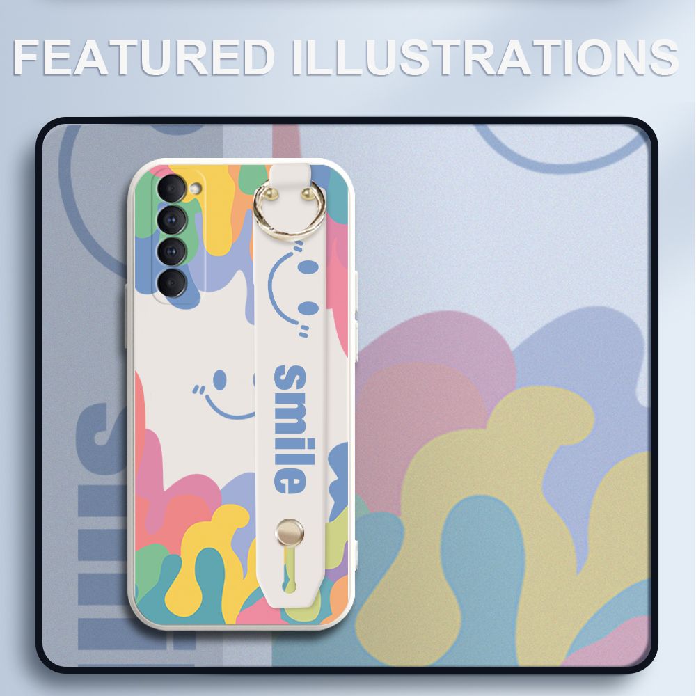 UCUC for OPPO Reno4 Pro Wrist Strap Case INS Style Soft Candy Color Splash Ink Cover Ultra Thin Anti Fall Liquid Silicone Phone Case