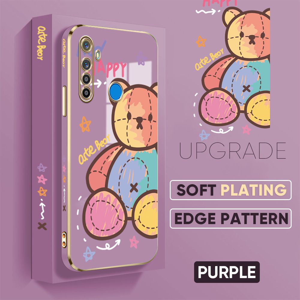 Jizetin (Free Lanyard) Realme 5i 5 5S / Realme 6i Cover Color Doll Luxury 6D Plating Soft Casing Silicone Square Frame Phone Case Shiny Bling Back Cover