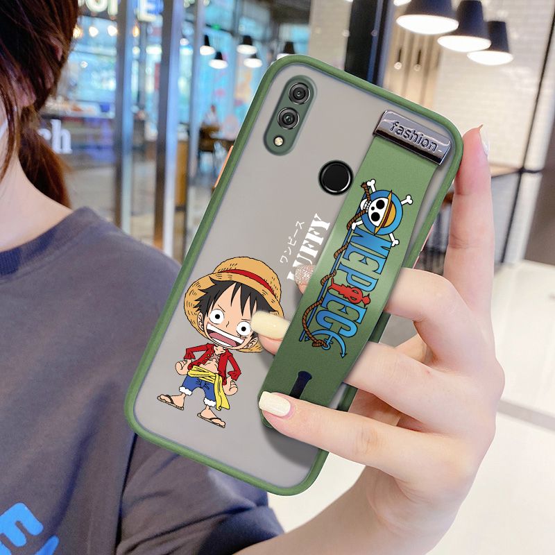 UCUC for Honor 8X Wrist Strap Case Anime One Piece Luffy Wristband Printing Cover Shockproof Frosted Phone Case